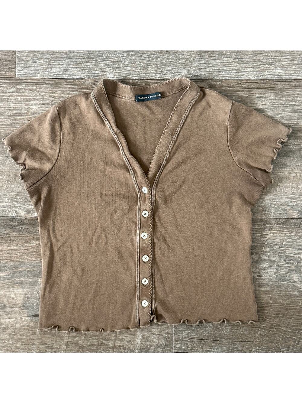 Brandy Melville Brown Button Down Crop Top Baby Tee